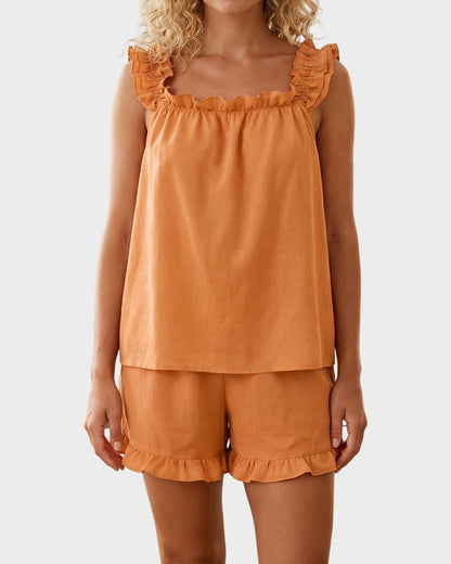 2-Piece Soft Pajama Set with Ruffle Tank Top & Shorts