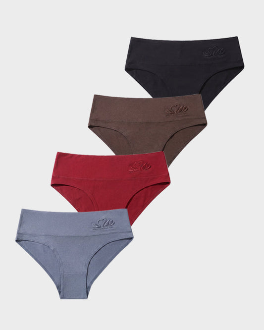 4 Pack Swan Embroidery High Waist Seamless Briefs
