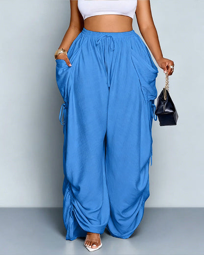 Adjustable Side-Drawstring Wide-Leg Pants