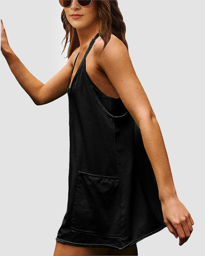 Adjustable Strap Active Mini Dress with Built-In Shorts & Pockets