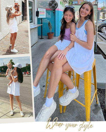 Adjustable Strap Active Mini Dress with Built-In Shorts & Pockets