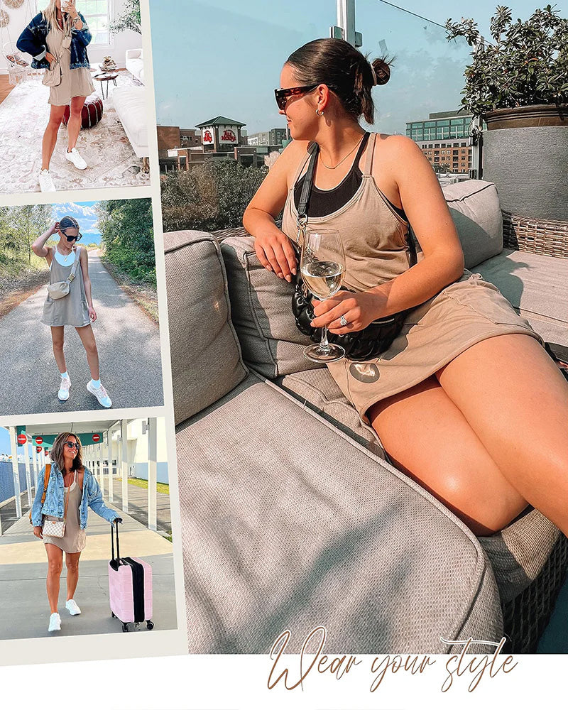 Adjustable Strap Active Mini Dress with Built-In Shorts & Pockets
