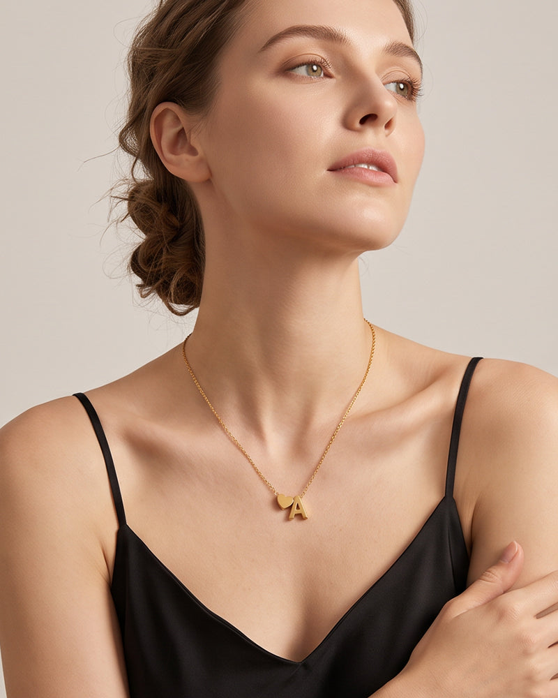 Dainty Heart Initial Necklace