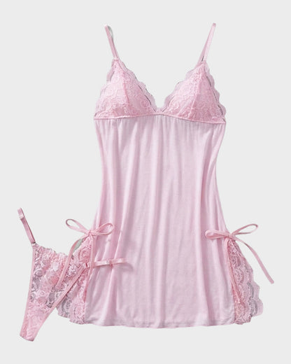 Flirty Sheer Lace Side Slit Babydoll Set