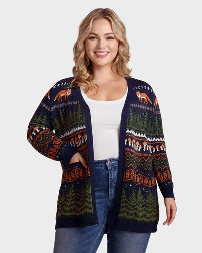Fox Fair Isle Open-Front Knit Cardigan