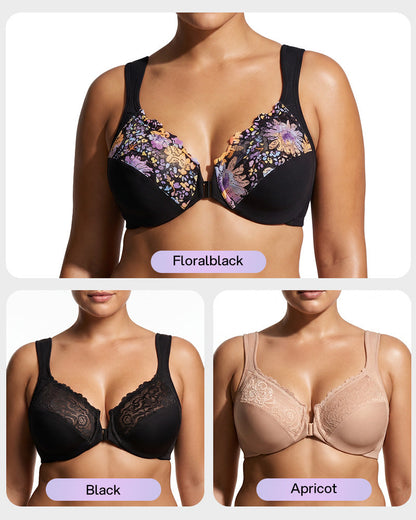 Front-Closure Underwire Print Bra