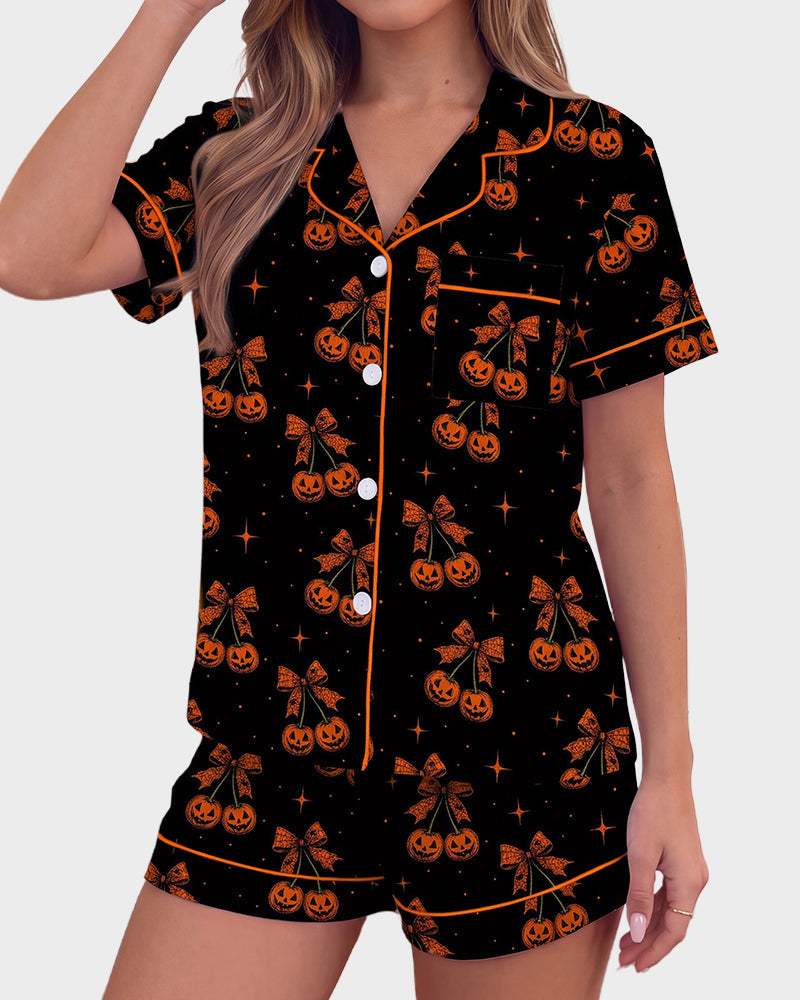 Halloween Cartoon 2-Piece Short-Sleeve Pajama Set