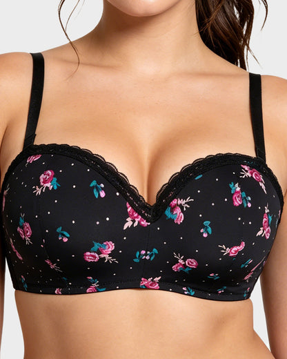 Lace Trim Molded Cup Underwire Bra with Removable Straps