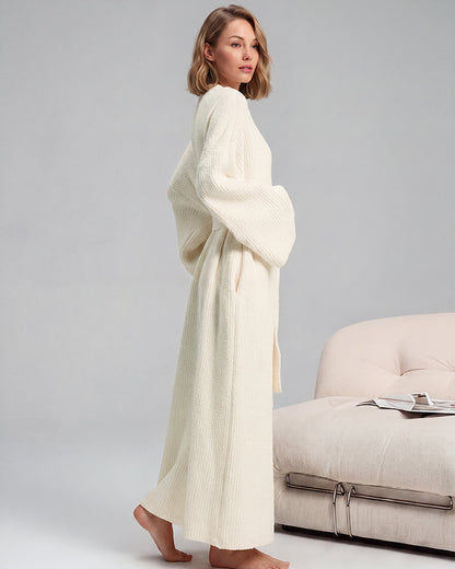 Long Plush Fleece Robe with Pockets