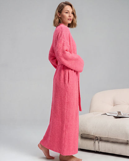 Long Plush Fleece Robe with Pockets