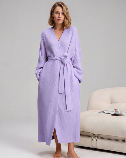 Long Plush Fleece Robe with Pockets