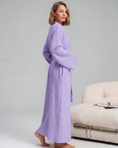 Long Plush Fleece Robe with Pockets