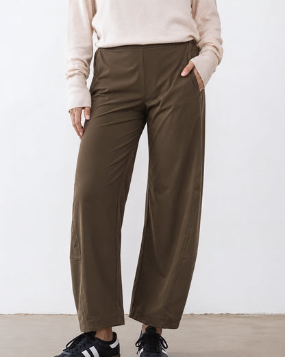 Mid-Rise Barrel Pants with Elastic Back Waist