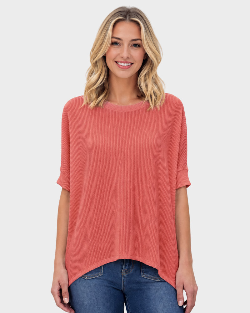 Oversized Ribbed Dolman Sleeve Top