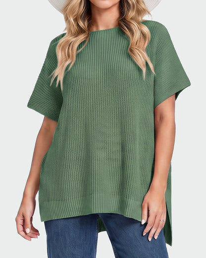 Oversized Ribbed Knit Side-Slit Sweater Top