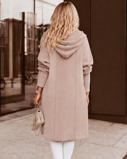 Oversized Hooded Longline Knit Cardigan with Pockets