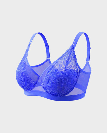 Plus Size Lace Mesh Full-Coverage Underwire Bra