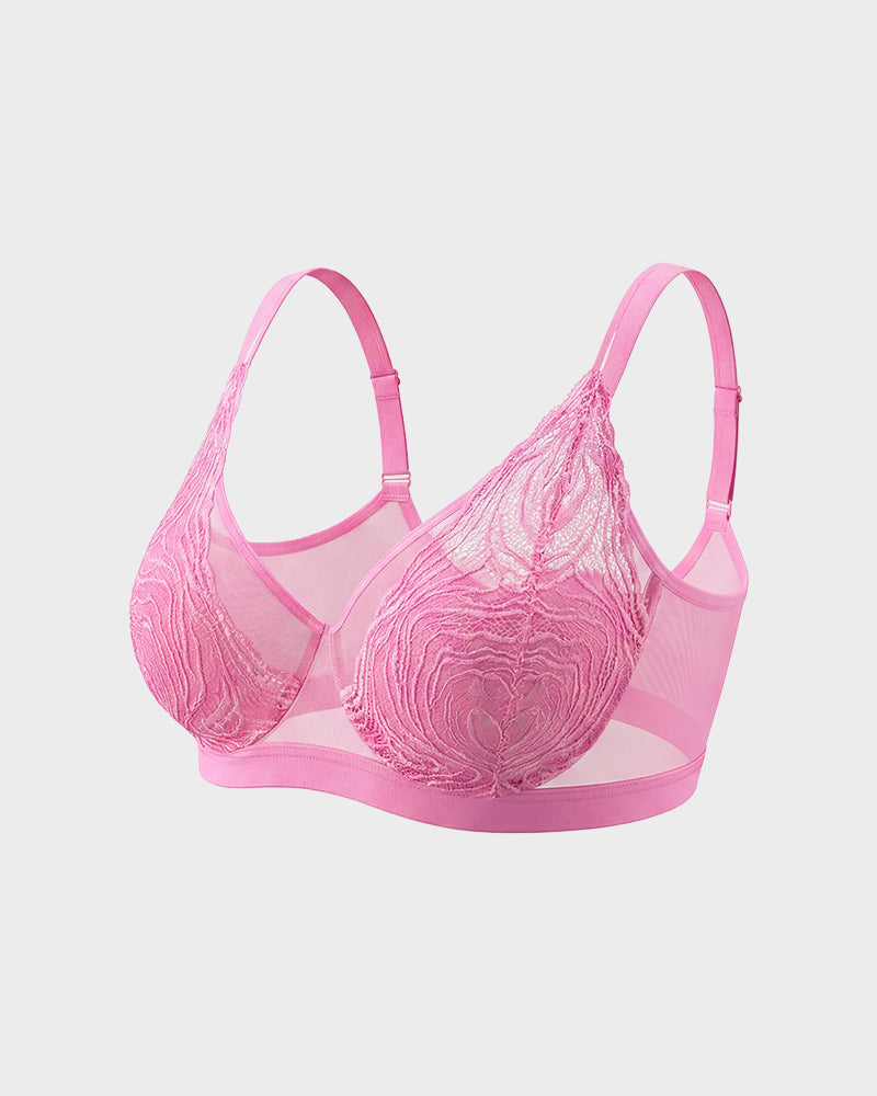 Plus Size Lace Mesh Full-Coverage Underwire Bra