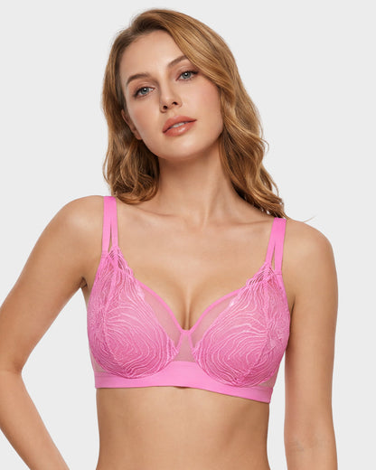 Plus Size Lace Mesh Full-Coverage Underwire Bra