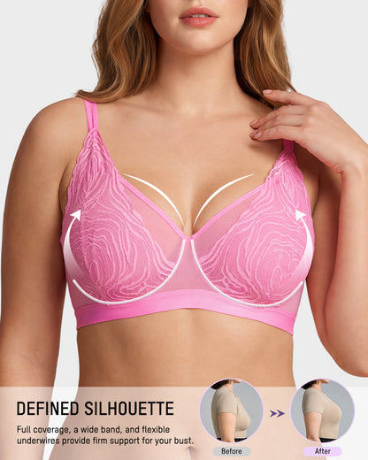 Plus Size Lace Mesh Full-Coverage Underwire Bra