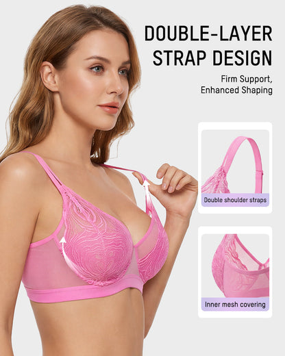 Plus Size Lace Mesh Full-Coverage Underwire Bra