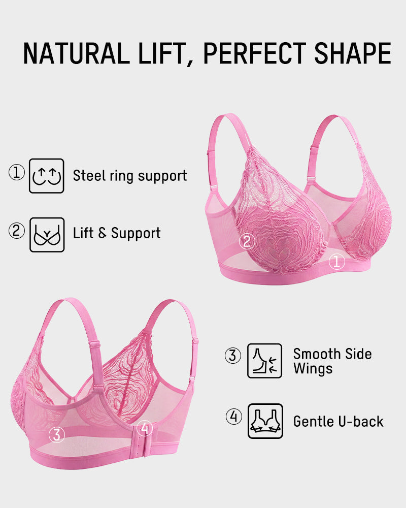 Plus Size Lace Mesh Full-Coverage Underwire Bra