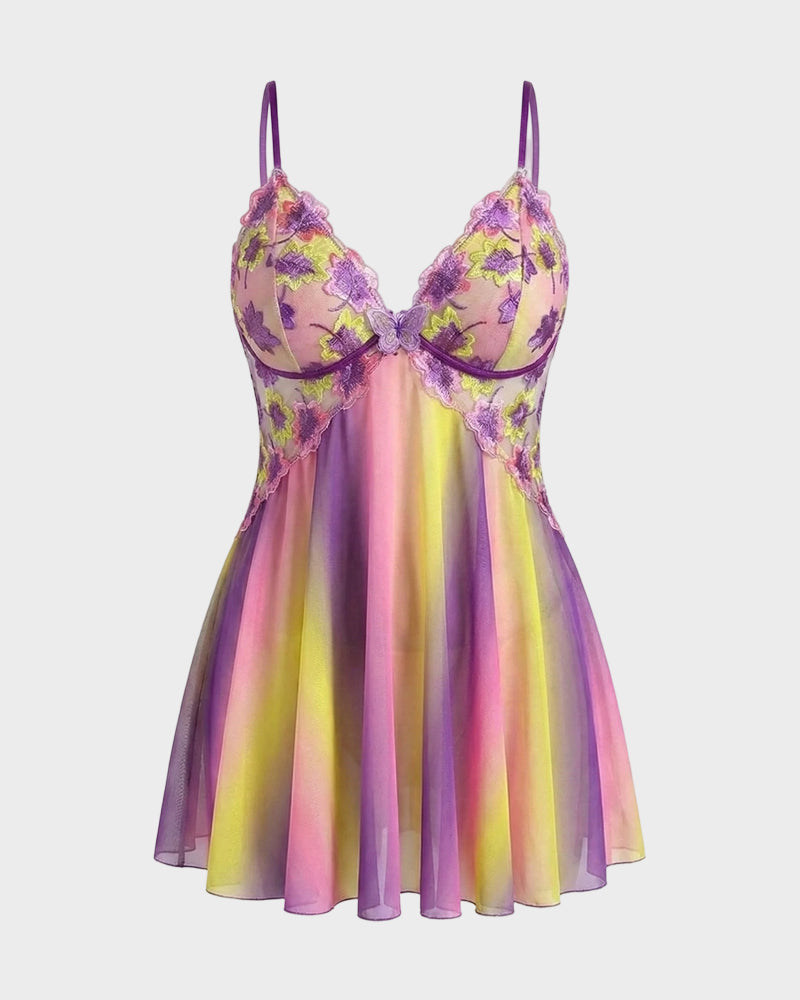 Plus Size Rainbow Ombre Sheer Babydoll Nightgown