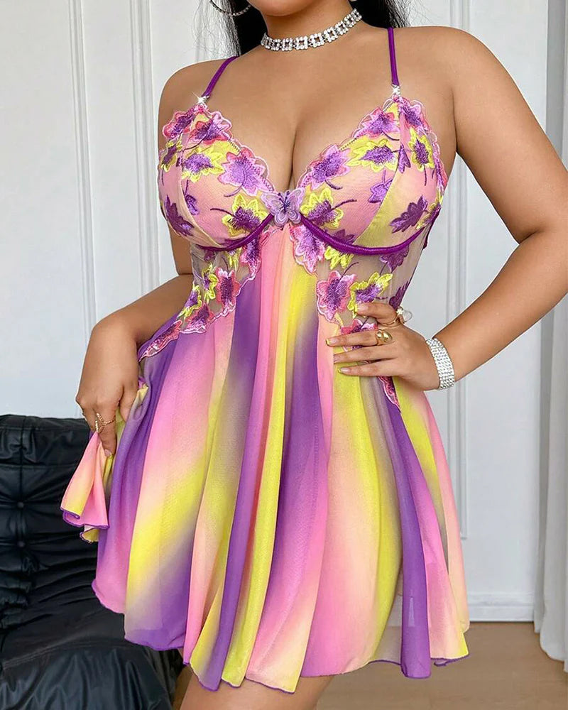 Plus Size Rainbow Ombre Sheer Babydoll Nightgown