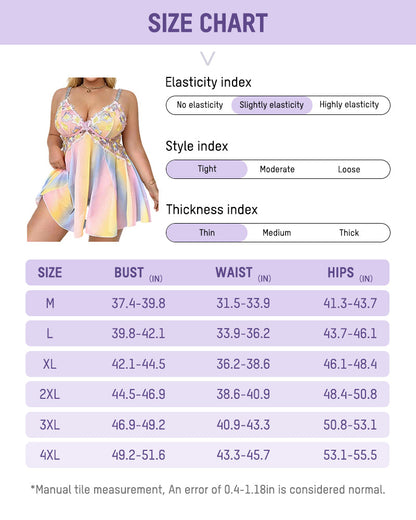 Plus Size Rainbow Ombre Sheer Babydoll Nightgown