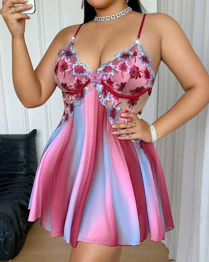 Plus Size Rainbow Ombre Sheer Babydoll Nightgown