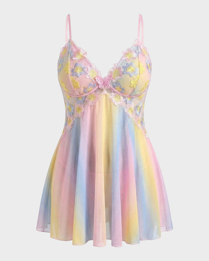 Plus Size Rainbow Ombre Sheer Babydoll Nightgown