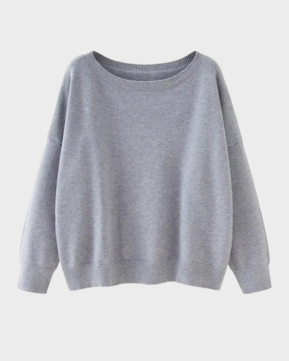 Relaxed Wide Scoop-Neck Drop-Shoulder Knit Sweater