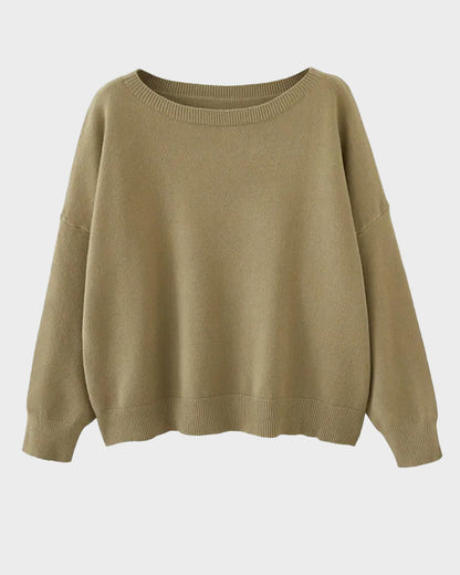 Relaxed Wide Scoop-Neck Drop-Shoulder Knit Sweater