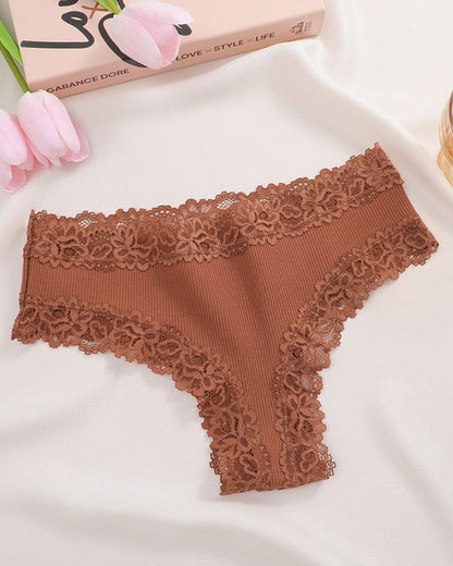 Ribbed Cotton Lace Mid-Rise Panty (9 pack）