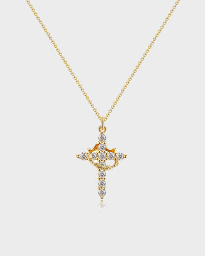 Rotating Crown Cross Pendant Necklace