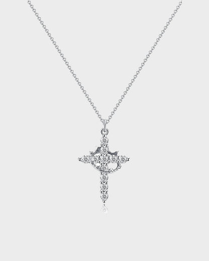 Rotating Crown Cross Pendant Necklace