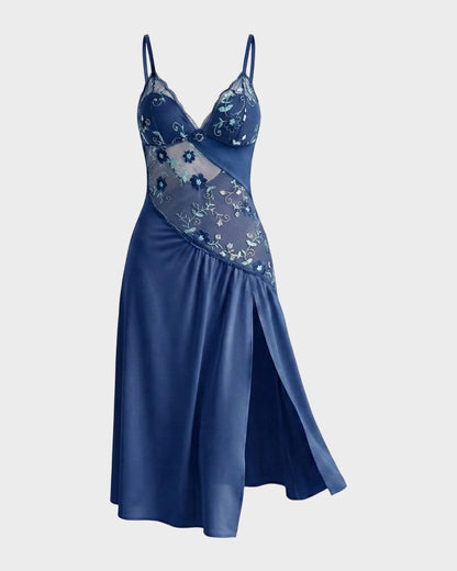 Sheer Embroidered Slit Lace Babydoll