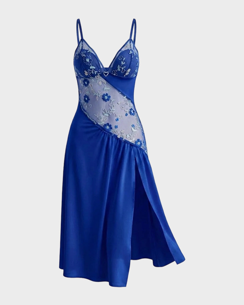 Sheer Embroidered Slit Lace Babydoll