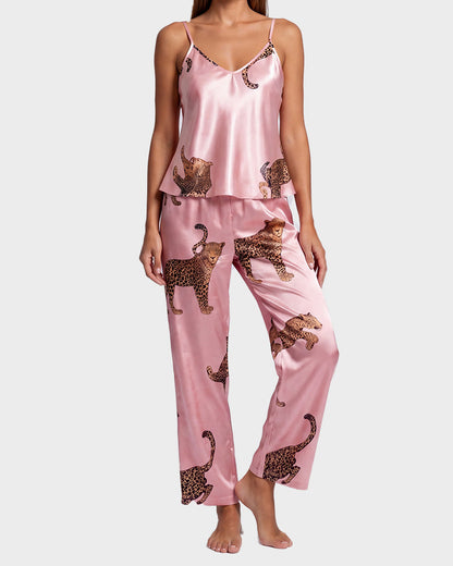 Silky Leopard Satin Pajama Set