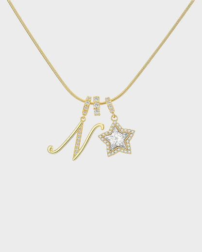 Sparkling Initial & Star Charm Necklace