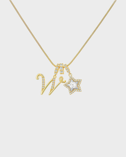 Sparkling Initial & Star Charm Necklace